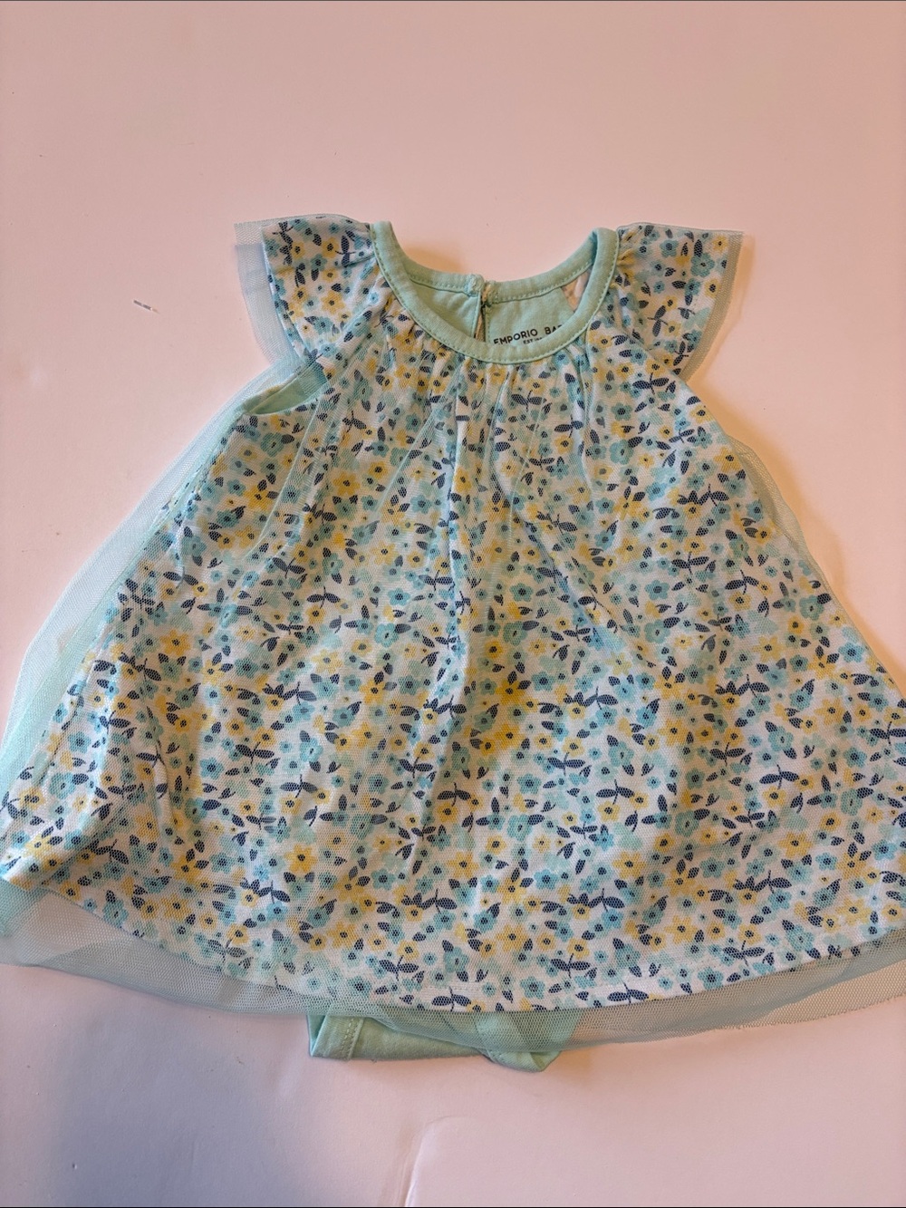 Emporio Armani Aqua Floral Tulle-Overlay Girls Dress